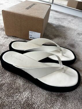 Reformation Eden White and Black Leather Platform Sandals